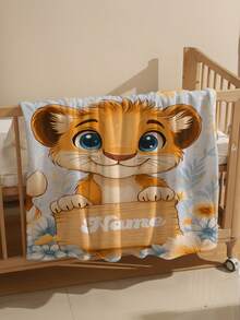 1pc Personalized Custom Blanket With Little Lion Pattern, Photo Design Baby Blanket, Commemorative Baby Shower Gift - Multicolor - View 5