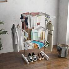 HOMCOM Mobile Clothes Drying Rack, Foldable, 3 Tiers With Wheels, 80-142 X 55 X 152 Cm, Ideal For Space-Saving Drying