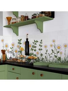 BRUP 1 张可爱雏菊墙贴，白色花瓣，向日葵，绿叶和花卉图案，可移除，即撕即贴，适用于儿童房和婴儿房装饰，充满奇思妙想的春季主题艺术 - 彩色 - 查看 5