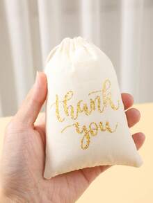 6个金色感谢抽绳礼品袋，金色感谢图案，可重复使用，带抽绳，适用于感恩节、生日、婚礼派对礼品包装、新娘送礼会、婴儿送礼会礼品包装、糖果礼品袋、感谢礼品袋、小礼品袋、生日派对礼品袋等。 - 白色 - 查看 11