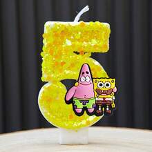 可爱的海绵宝宝数字蜡烛（0-9）——儿童生日蛋糕装饰！动漫卡通派对配件，海绵宝宝粉丝庆祝活动的完美主题用品！ - 彩色 - 查看 3