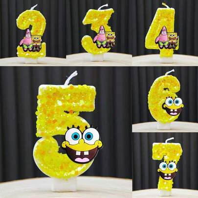 スポンジボブ キャンドル かわいい、数字0-9 キャラクターキャンドル、誕生日ケーキデコレーション、愛らしいカートゥーンパーティー用品