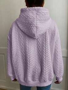 Plus Size Women Loose Casual Solid Color Jacquard Knit Long Sleeve Sweatshirt Spring - Lavender-1 - View 2