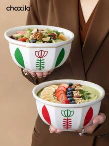 choxila 1个陶瓷甜点碗，坚果碗，零食碗，水果托盘，餐盘，盛菜盘，姜黄花卉图案，沙特风格设计，节日礼物，节日派对用品，适用于家庭聚会、下午茶、酒店、办公室、斋月派对用品 - 甜點碗 - 查看 6