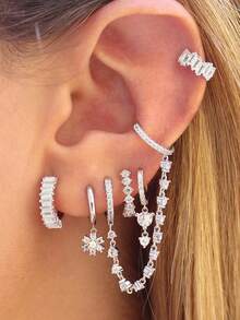 6Pcs Lovely Gold Plated Cubic Zirconia Dangle Earrings For Women Pink Zirconia Flower Hoop Earrings Set Fashion Jewelry