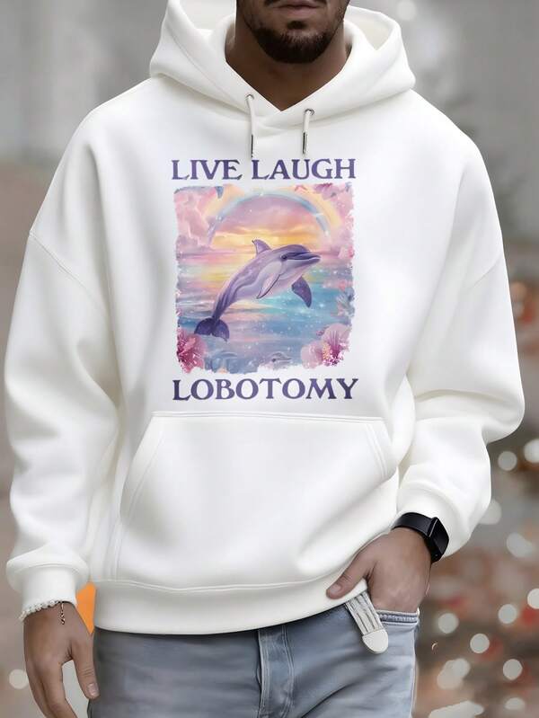 Sudadera con capucha para hombres, impresión de delfín, océano, atardecer, vivo, risa, lobotomía, sudadera de otoño e invierno, casual, versátil, adecuada para el ocio y la ropa deportiva, regalo de moda. La mejor opción para regalos de vacaciones.