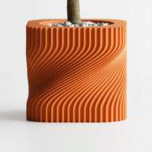 ORIZZONTE Modern Decorative Vase With Intertwined Spiral Structure – Dynamic Minimal Design For Plants, Cactus, Bonsai – Home/Office Gift Idea – Available In 2 Sizes – 100% Made In Italy, Shipping From Italy - 橘色 - 查看 4