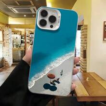 Cubierta de telefono con borde duro para iPhone 14 Pro Max en color azul con estampado de playa tropical y sombrilla para uso diario y vacaciones - Blanco - Ver 7