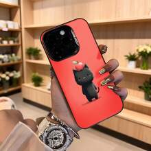 Cubierta de telefono con diseño de gato negro y manzana roja color rojo brillante funda protectora con estampado divertido y elegante ideal para amantes de los gatos y estilo moderno perfecta para uso diario en la ciudad o eventos sociales Aplicable a los teléfonos de la serie Apple y Galaxy - Negro - Ver 4