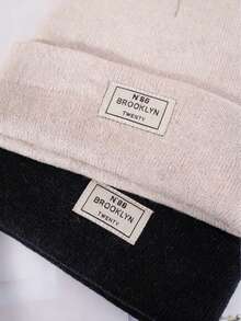 2pcs Letter Embroidered Unisex Casual Beanie Hats, Warm Winter Knit Caps For Men & Women, Versatile Outdoor Ear Protection