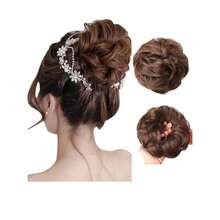 Messy Bun Hair Piece Hair Bun Wavy Curly Scrunchies Chignon Ponytail Hair Extensions Fake Hair Bun Extensions Synthetic Tousled Updo Hairpieces For Women(Medium Chestnut Brown),MediumChestnutBrown - 中栗棕色 - 查看 2