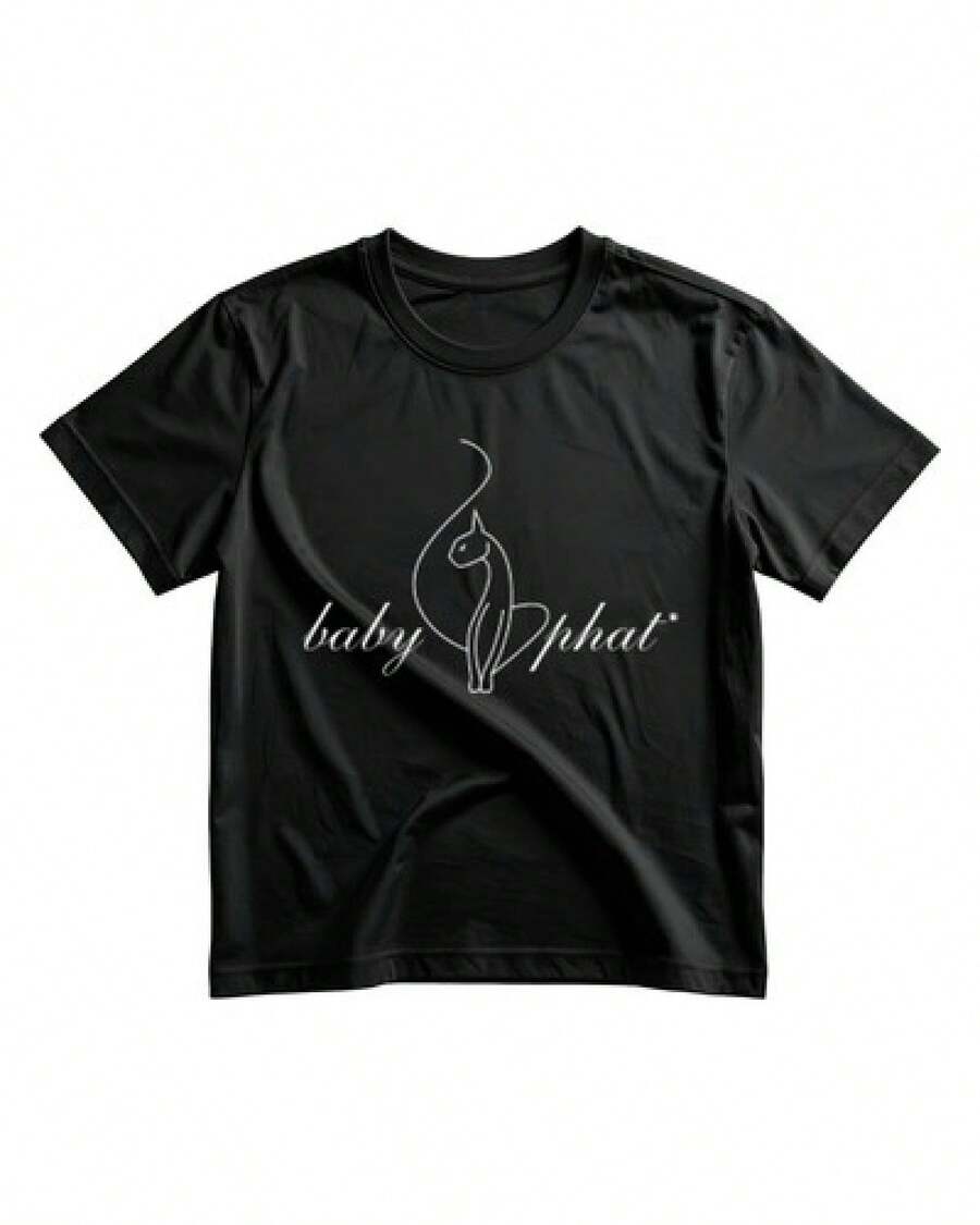 Camiseta estilo Baby Phat - Texto + Gráfico de gato - Todas las tallas - Estilo Y2K - Negro - Ver 1