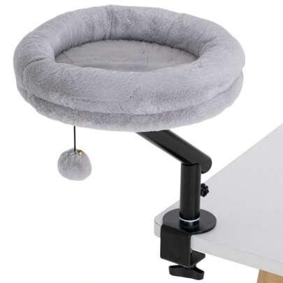 PawHut Cat Desk Bed, 360° Rotating Cat Bed For Desk, Height Adjustable, Matable And Machine Washable, For Cats Under 6kg, Home Office, Grey