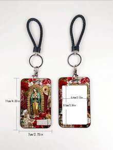 1pc ABS Black Rope Jesus & Virgin Mary Pattern Fashion Personalized Keychain Pendant, Bag Charm, ID Card/Work Card/Meal Card/Water Card Holder - Multicolor - View 9