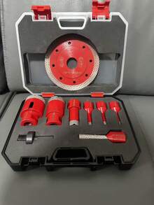 9 piezas Juego de sierra de corona M14, para uso en seco y húmedo en mármol, azulejo cerámico, losa, vidrio, piedra soldada, brocas de diamante - Rojo - Ver 2