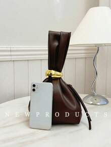 FEISTURE 1 件纯色 PU 皮革褶皱云形手提包，适合女孩、女士、大学生和办公室职员，适合工作、商务、通勤和上学 - 摩卡棕 - 查看 9