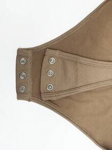 Suprenx 1pc Women's Long Sleeve Tummy Control Lift Bust Bodysuit - Khaki - View 5