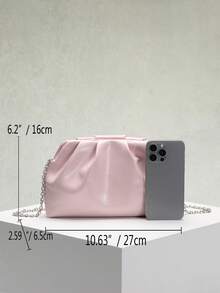 1 Stück skulpturaler Stil Tasche Herbst/Winter Neu Hochwertige rosa Ölleder PU Clutch Tasche, einfarbiger minimalistischer Stil Damen Handtasche, europäisch-amerikanische Mode gefaltete Tasche, minimalistischer Damen Clutch Tasche mit Schulterkette - Pink - Übersicht 2