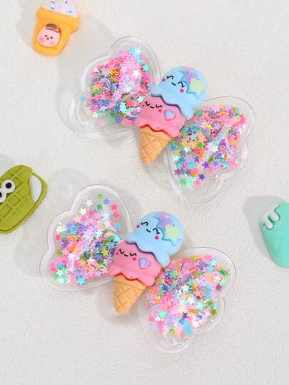2pcs Muclticolor Candy Hair Bow Clips For Girls,Fabric Ice-Cream Decor Hair Bow Clips,Cute Hair Accessories For Girls Party Gifts