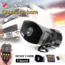 汽车报警喇叭，7音调带麦克风，12V/24V 100W应急放大器带麦克风PA扬声器系统，高音量汽车报警器，适用于轿车、救护车、消防车、交通警报器（ABS塑料外壳，铁支架，带螺丝孔的扬声器金属框架，可调节底座角度，易于安装！）