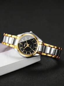 两枚女士奢华腕表，圆形表盘，双色不锈钢表带。时尚设计，适合日常通勤、约会及其他场合。是送给女友、家人和朋友的贴心礼物，适合母亲节、生日、圣诞节及日常佩戴，尽显品质与优雅。不含包装盒。