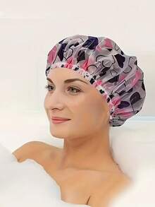 6 piezas Gorros de ducha ajustables e impresos, de alta calidad y reutilizables con banda elástica, accesorios de baño de moda, material reutilizable, gorro de ducha impermeable, cubierta para cabezal de ducha, gorro de ducha anti-aceite para cocina, adecuado para mujeres, spa, salón, cocina, cuidado de la belleza y entusiastas de la belleza - Multicolor - Ver 3