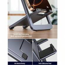 JSAUX Soporte para Celular Porta Celular Plegable Escritorio de Aluminio Base Celular con ángulo Ajustable Compatible con iPhone 15/14/13/12 Pro MAX Mini iPad  S23 S21 Redmi  Gris - GRIS - Ver 6