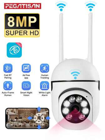 New 8MP WIFI Camera Mobile Remote Wireless 360 ° Mini Home Monitoring Camera Bidirectional Voice Full Color Night Vision Automatic Person Tracking Automatic Cruise Intelligent Night Vision Monitor Can Be Used In Indoor And Outdoor Environments