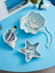 1 Khay trang sức bằng gốm sứ trang trí, hình vỏ sò và sao biển, đĩa đựng đồ trang sức nhỏ, giá đựng nhẫn và bông tai bằng gốm sứ, đĩa trang trí chủ đề đại dương, thích hợp để đựng nhẫn, bông tai, dây chuyền, vòng tay, đồng hồ, chìa khóa, trang trí phòng tắm, phòng ngủ, văn phòng và nhà cửa. - Nhiều màu - Xem 2