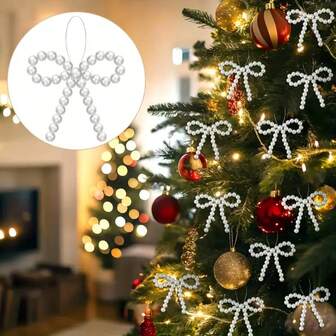 12pcs/20pcs/30pcs Of Pearl Bow Christmas Ornaments - White Bow Christmas Tree Topper, Suitable For Weddings, Proposals, Valentine's Day, Christmas Tree Party Crafts, Wreaths, Gift Wrapping, Home Decoration, Holiday Hanging Ornaments & Pendants, Holiday Gifts, Wedding Bridal Gifts, Birthday Decorations