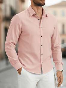 Camisa hombre  IMAPALA manga larga casual elegante con botones y cuello clásico SLIM FIT | camisa hombre, camisa manga larga, camisa elegante, camisa casual, camisa botones, camisa cuello clásico, camisa moderna, camisa versátil, camisa ligera, camisa formal hombre - Rosa - Ver 3