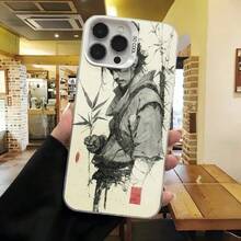 Cubierta de telefono con diseño de artista chino en blanco y negro estampado con bambu y sellos rojos para iPhone 14 Pro Max estilo elegante para uso diario en cafeterias y eventos sociales - Blanco - Ver 7