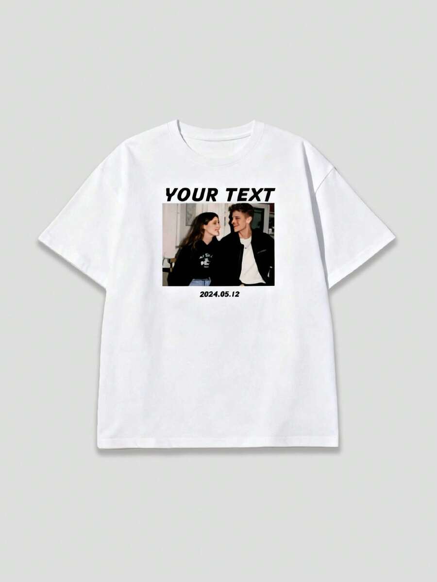 1pc Customizable Women Short Sleeve T-Shirt, You Can Print Your Own Photos, Text And Dates To Create A Personalized Comfortable T-Shirt, Suitable For Casual Wear, Sports, Daily Outings, An Ideal Gift For Wife, Girlfriend, Friends And Family, Also A Great Birthday Or Valentine's Day Present - Multicolor - View 1