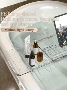 1pc Expandable Multi-Color Bathtub Tray, Transparent Non-Slip Plastic Bathtub Caddy, Luxury Bathtub And Bathroom Accessory, Fits Bathtubs Up To 28.7 Inches Wide, Random Color