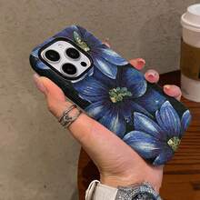 Funda de Teléfono Vintage de Moda con Flor Azul para iPhone 17 17 Pro 16 Pro Max 15P 13 11 12 XS 8 Plus 7 Funda Brillante 2 en 1 - Colores mixtos - Ver 5