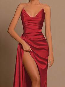 Đầm hè Onecee, đầm dự tiệc màu đỏ sang trọng bằng satin thắt eo xẻ tà, thích hợp cho ngày Valentine, hẹn hò, tụ họp, tiệc tùng, du lịch, kỳ nghỉ, đi biển và các dịp khác. - Đỏ - Xem 6