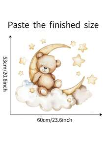 1 pieza Pegatina de pared para guardería con oso de dibujos animados durmiendo, estrellas, nube y luna, calcomanía de arte para guardería, jardín de infancia, habitación de niños, dormitorio, decoración del hogar, pegatinas de decoración de pared - Multicolor - Ver 3
