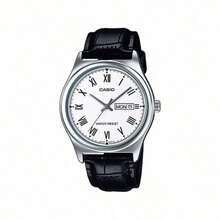 Casio 卡西欧男士白色罗马数字表盘黑色皮表带石英表 MTP-V006L-7B - 白色 - 查看 1