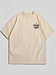 Plus Size Men's Letter Print Round Neck Short Sleeve Casual T-Shirt, Easy To Match, Best Gift For Friends - Khaki - View 6