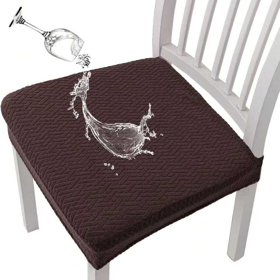 2-Piece Stretch Jacquard Waterproof Chair Cover Set, Removable And Washable, Bohemian Style, Made Of Polyester And Spandex Stretch Fabric, Suitable For Restaurants, Kitchens, Wedding Parties, And Home Décor. - Brown - View 1