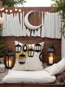 1pc/4pcs Ramadan Polyester Printed Pillow Cover, Moon Candle Flower Pillow Cover, Room Decor, Bedroom Decor, Sofa Chair Decoration (Without Pillow Insert) - Multicolor - View 10