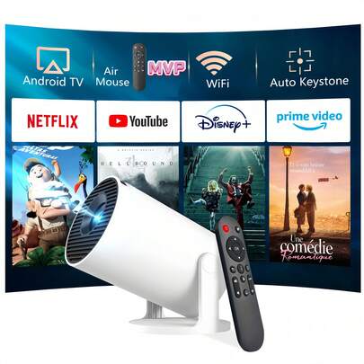 XBJ 2025 Upgrade: Mini Smart Projector With WiFi & Bluetooth - 4K Android Home Theater Experience | Auto Keystone & Focus For Wireless Screen Mirroring & Gaming | Portable Outdoor Movie Night, Bedroom Cinema, Business Presentations | The Ultimate Proyector For Holiday, Birthday & Housewarming Gifts (Projector WiFi Bluetooth Built-In)