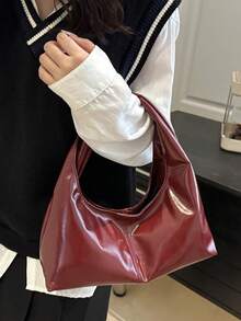Túi đeo chéo tay bằng da nhăn màu đỏ tía mới năm 2025, túi đeo vai cỡ lớn thời trang, túi xách hàng ngày đa năng. - Màu Đỏ Sâu - Xem 3