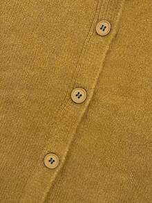 Knit Mix 优雅女士法式宽松针织开衫，适合圣诞节、感恩节、新年等节日，时尚长袖圆领毛衣，休闲纯色开衫，秋冬季必备。 - 深黃色 - 查看 9