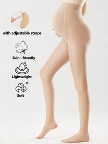 1 Pc Maternity Beige Pantyhose - Fashionable Minimalist Casual, Lightweight Breathable, With Adjustable Elastic Waistband