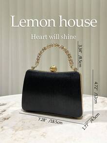 1 pièce Sac à main de soirée élégant décoré de strass noirs, sac de soirée formel à la mode pour femmes avec bandoulière amovible, convient pour le mariage, la fête, le banquet et d'autres occasions, excellent cadeau pour les femmes - Noir - Voir 3