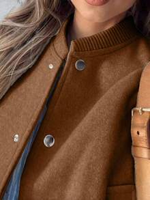 Áo khoác bóng chày nữ Áo khoác bomber Phong cách đường phố Áo khoác cardigan cổ tròn cài nút, Thu/Đông - màu nâu - Xem 4