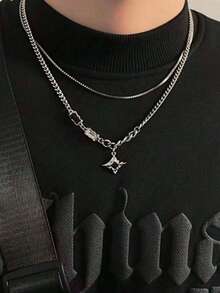 1 件黑宝石星爆项链，独特街头服饰设计，高端男女通用颈链/锁骨链 - 銀色 - 查看 4