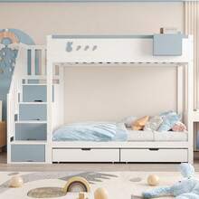 Kids Bed Frames, Headboards & Footboards - White+Blue + Wood + 90cm*200cm - View 2