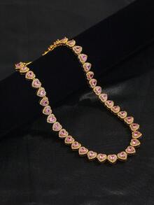 时尚优雅闪亮粉色心形项链手链套装，适合女士参加派对、日常佩戴、音乐节、情人节、节日礼物等场合。 - 時尚粉紅愛心項鍊 - 查看 15